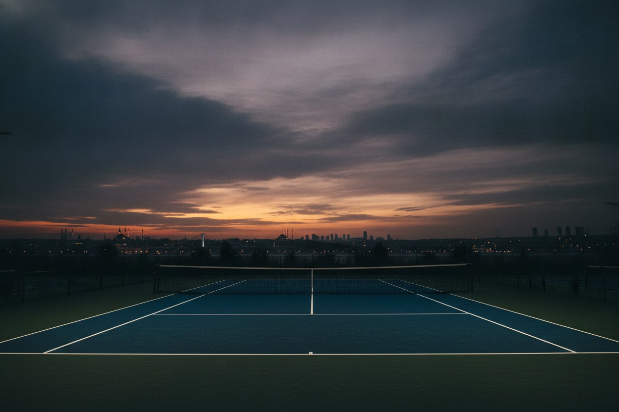 İstanbul'da gün batımında tenis kortu